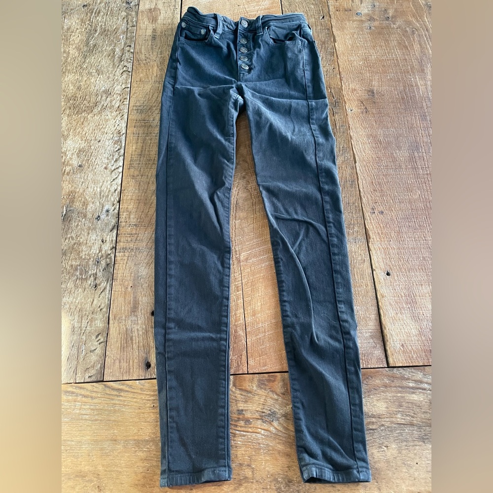 AE super high rise black skinny jean jegging black 0 long #4